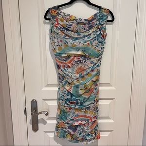 SILK MULTICOLOURED MOSCHINO PARTY DRESS - SIZE SMALL